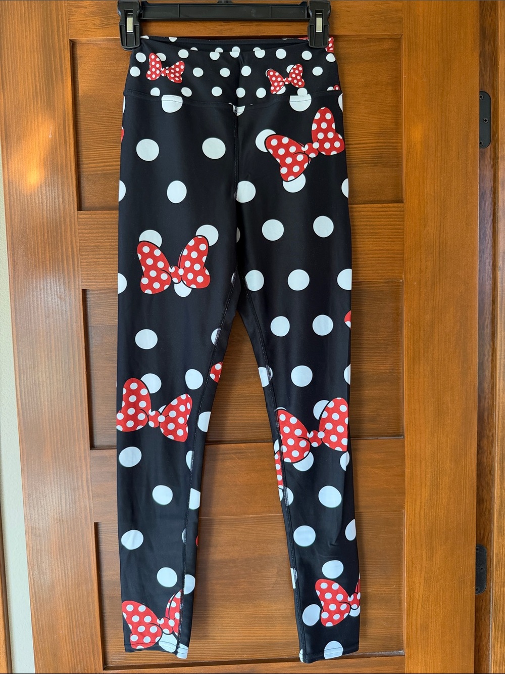 Disney Black Leggings with White Polka Dots and Red Minnie Bows